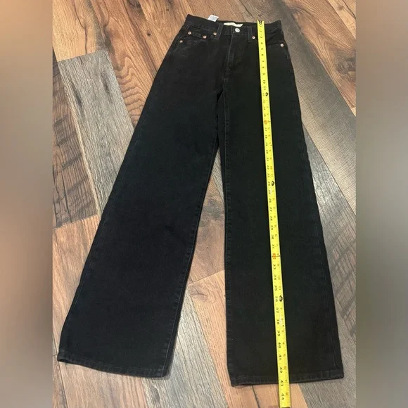 LEVI’S RIBCAGE WIDE LEG WOMEN'S JEANS BLACK 24W GREAT CONDITION - Picture 6 of 16